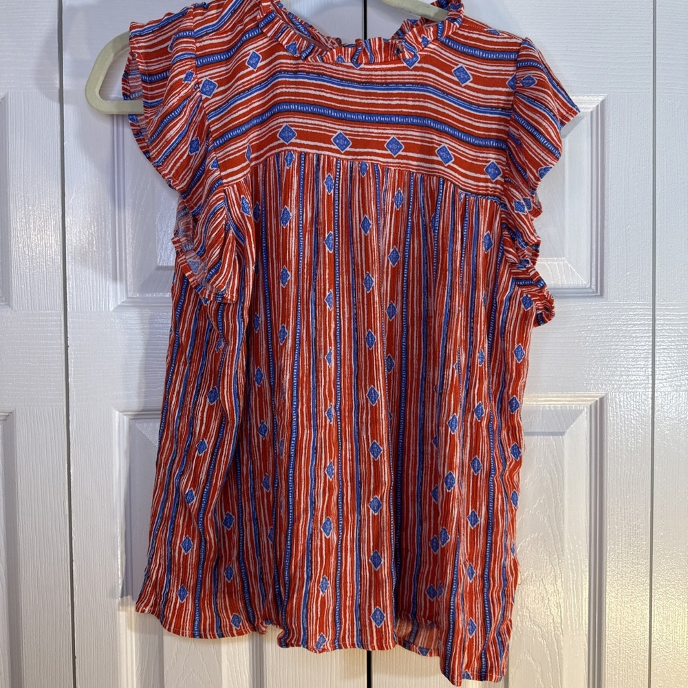 Haptics Top Shirt Short Sleeve Small Lightweight‎ Multicolor Ruffled Sleeves